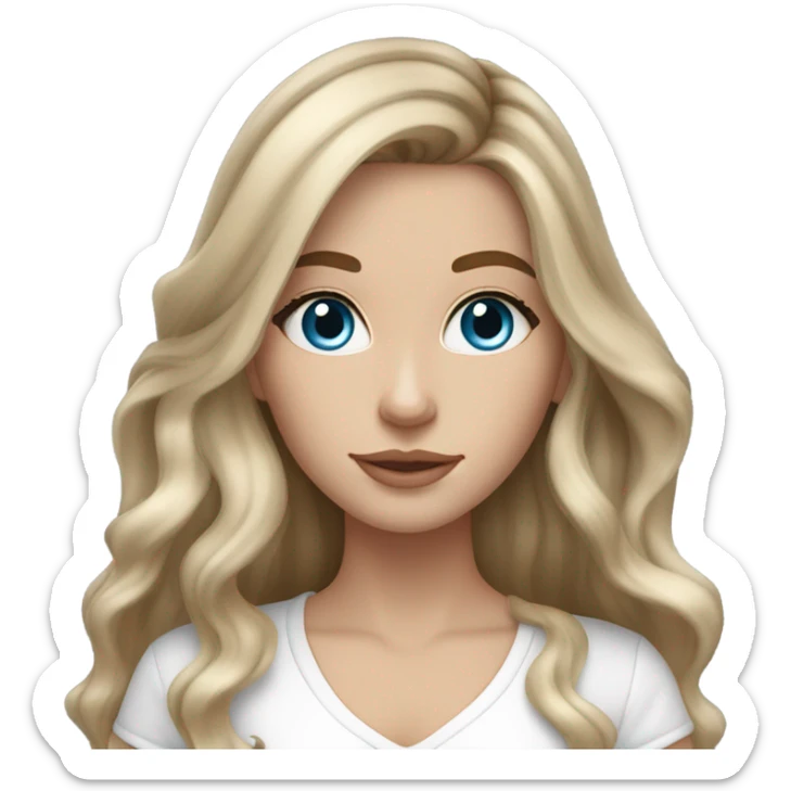 White girl blue eyes with long voluminous brown hair with blonde highlights balayage  sticker