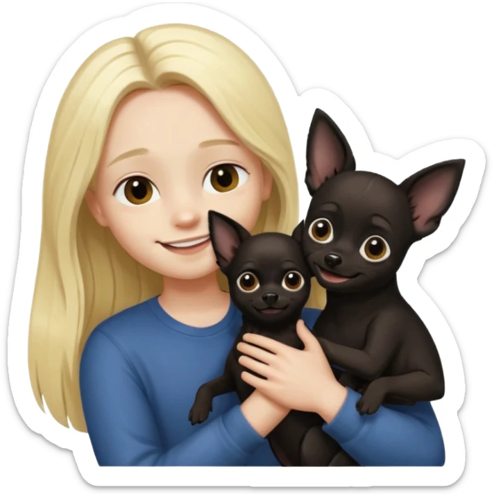 Hombre con pelo largo rubio chica de pelo negro  oscuro  y chihuahua negro amor sticker