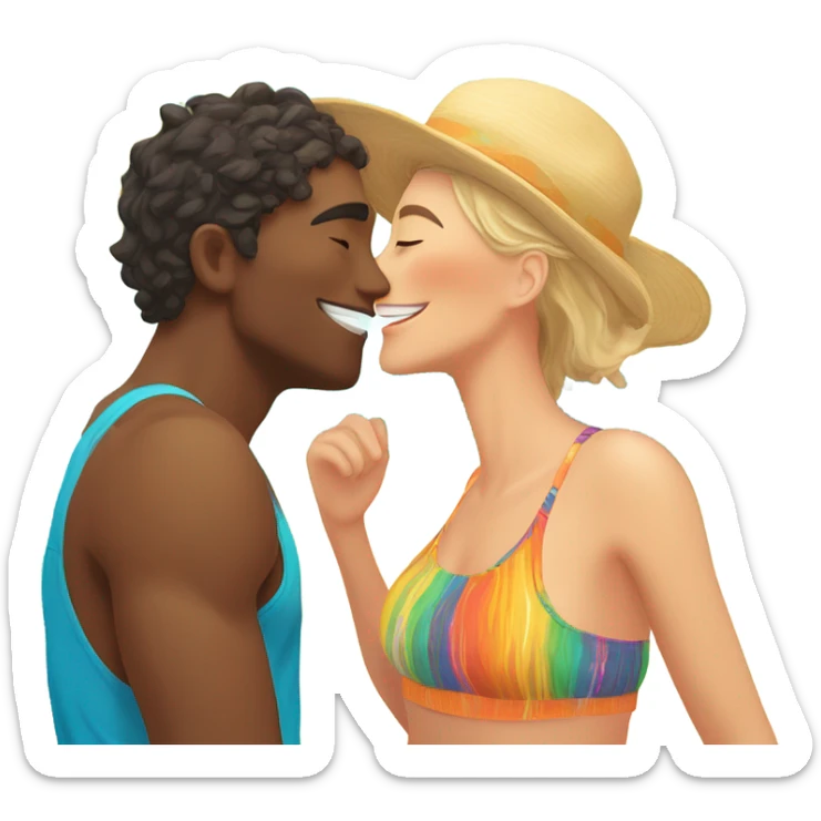 with beach clothes young metis man and white woman kiss love pink sticker