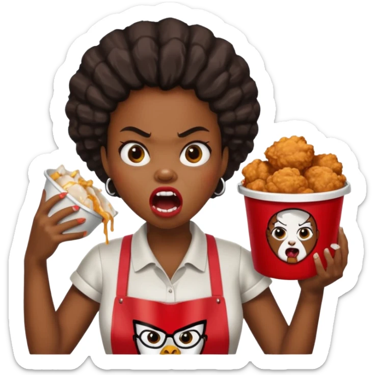 tsion angry black girl ragebait fat running 100 kfc chicken dirty mouth angry bad word sticker
