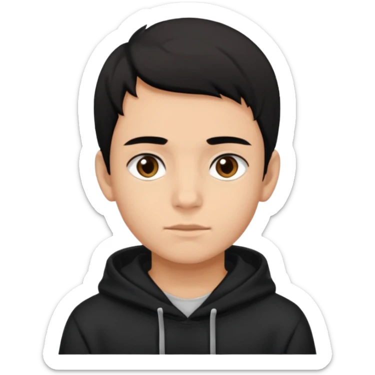 Chłopak ciemno brązowe oczy czarne włosy bluza czarna i taki bardziej żeby wyglądał na 18 latka sticker