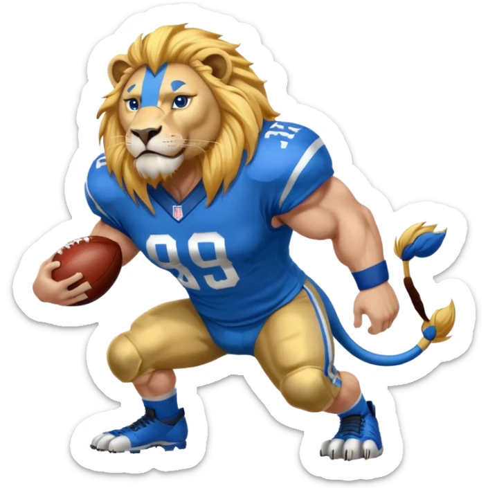 full blue color lion, blue face, wearing blue american football jersey sticker