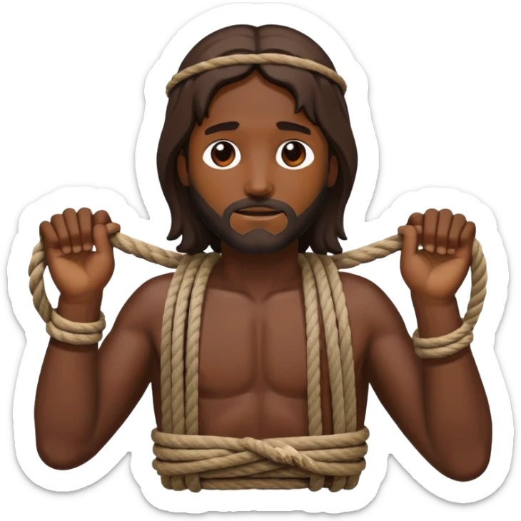 Dark skin christ Jesus tied to ropes injured  sticker