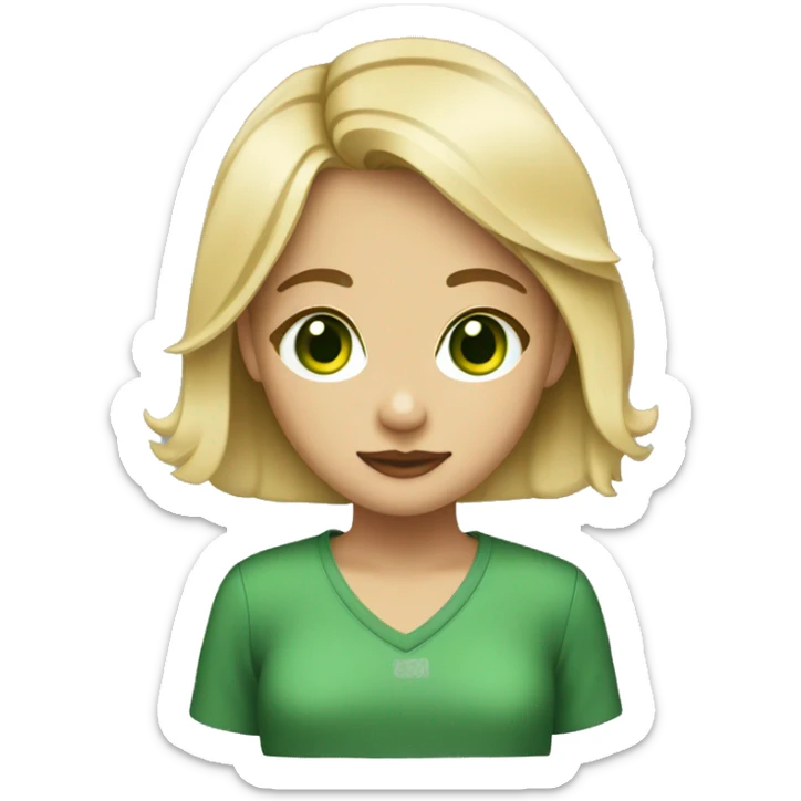 Blonde girl with medium hair lenght with green eyes  with a dashhund  sticker
