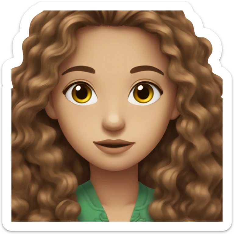 Beautiful girl,brown hair,wavy hair，long hair,geeen eyes sticker