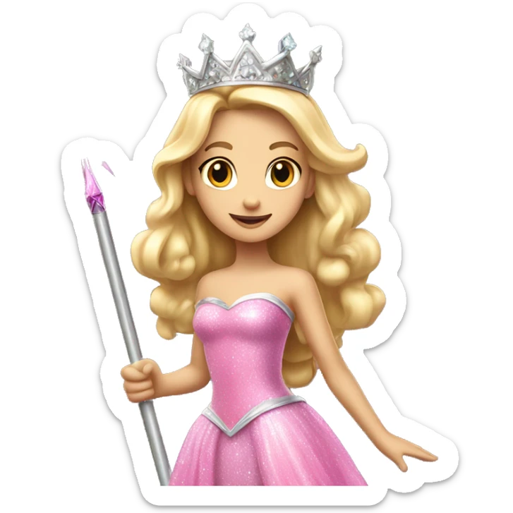 Blonde princess with tall silver crown in a pink sparkly dress holding a fairy wand sticker