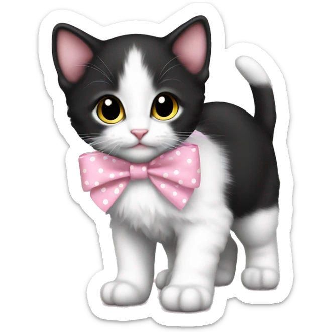 Baby Full body Tuxedo kitten with a pink polka dot ribbon Hazel eyes sticker