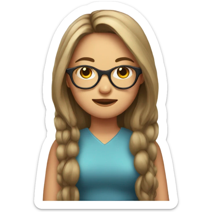 Girl with glasses and long hair and a dress and fat sticker