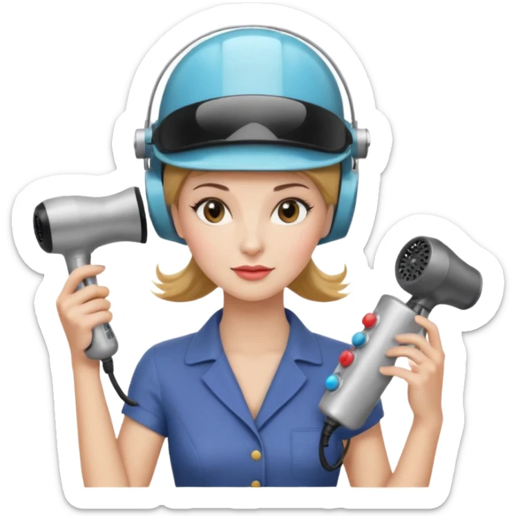 Emoji de mujer con casco secador, pelo recogido, cogiendo revista con las dos manos, estilo vintage chic sticker