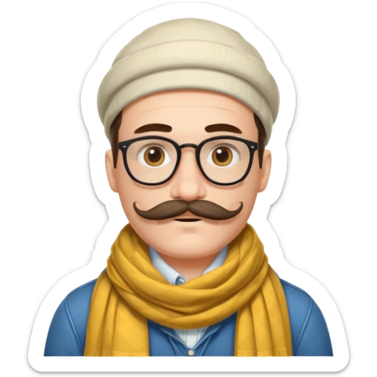 Bobo hipster blanc, fan d’expo d’art avec un foulard et une grosse moustache  sticker