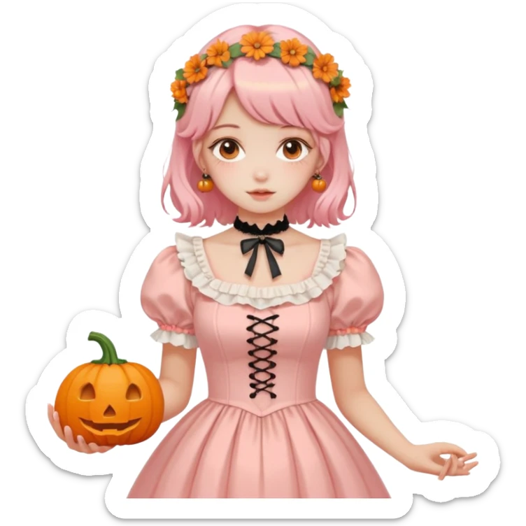 pastel pink orange halloween Lolita  flower pumpkin choker sticker