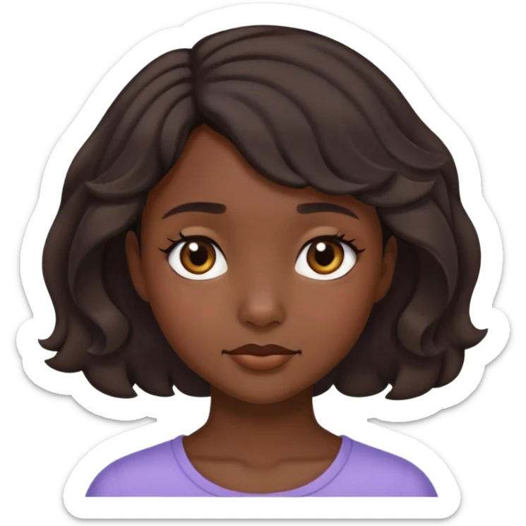 Girl showing shyness, dark skin tone, short wavy hair sticker
