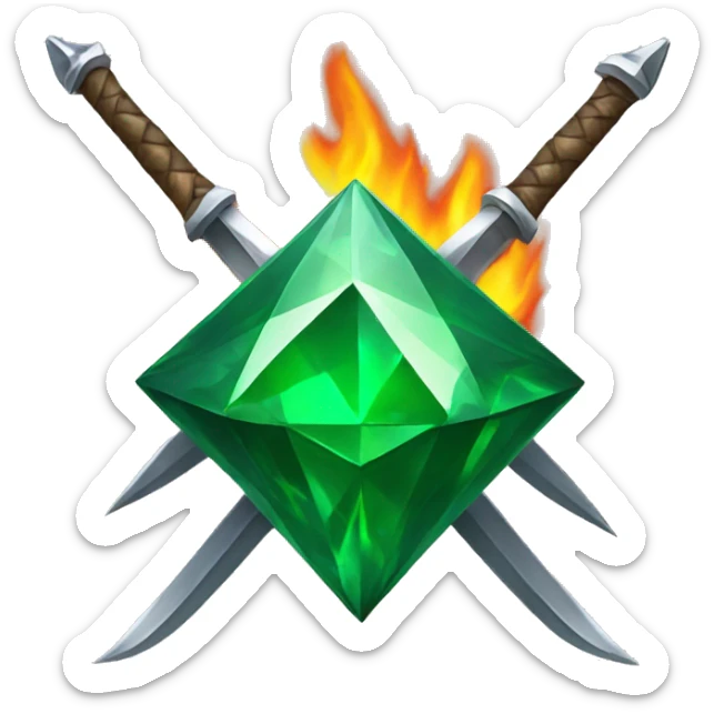 A green Diamond star with 2 Swords on fire crossed in front of the star sticker