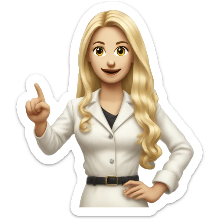 Blonde elegant women with LONG HAIR, ,POINTING YOU FORWARD with her HAND with INDEX FINGER, Hyper Realistic sticker