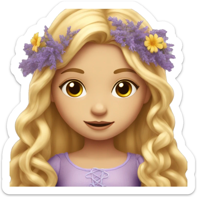 Tangled Sun Drop Flower Girl with long golden hair and lavender eyes sticker