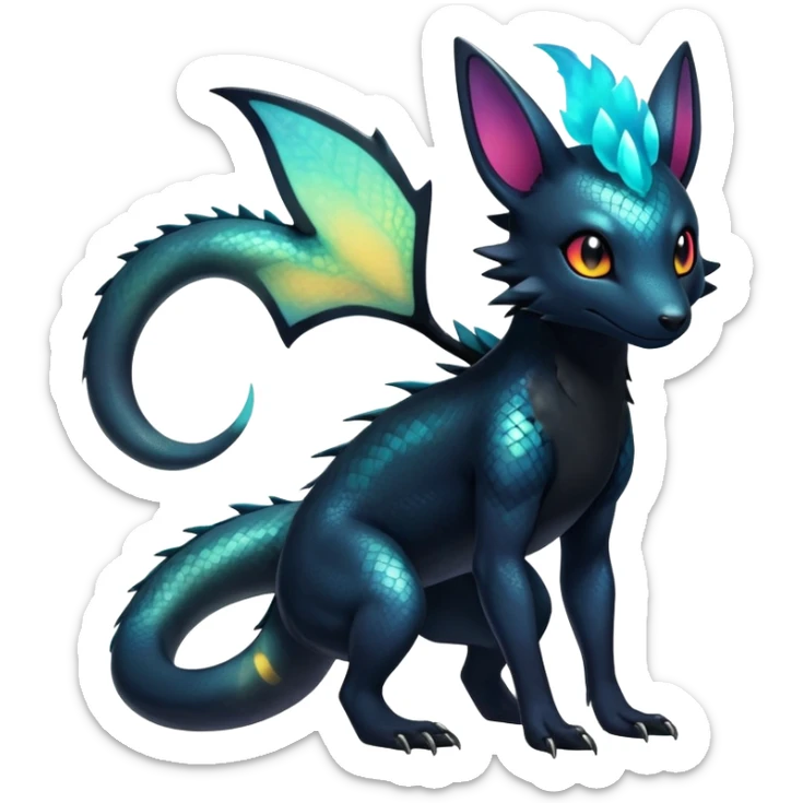 Colorful Iridescent Exotic Salandit-Aurorus-Umbreon-Fakémon-hybrid-creature (full body)  sticker