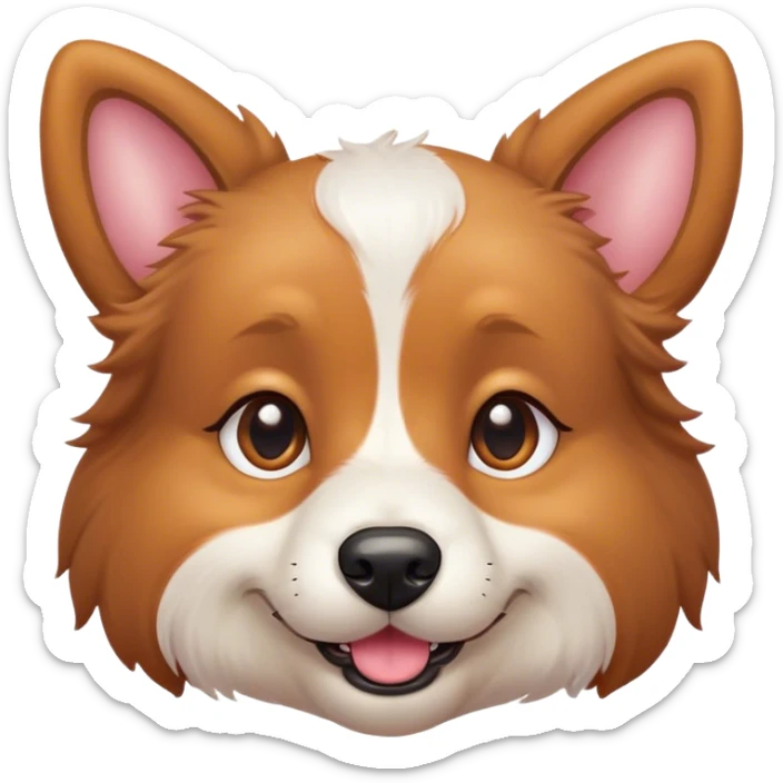Cinematic Cute Domestic Dog Portrait Emoji, Head tilted playfully and inquisitively, with a delightfully fluffy, friendly build and a characteristically charming face featuring a soft snout and perky ears, accentuated by a glossy coat and round, sparkling eyes full of mischief, Simplified yet irresistibly adorable features, highly detailed, glowing with a warm, friendly glow, high shine, affectionate and lively, stylized with a touch of whimsical cuteness, soft glowing outline, capturing the essence of a mischievous yet loving dog that feels like it could bound out of the screen into your arms! sticker