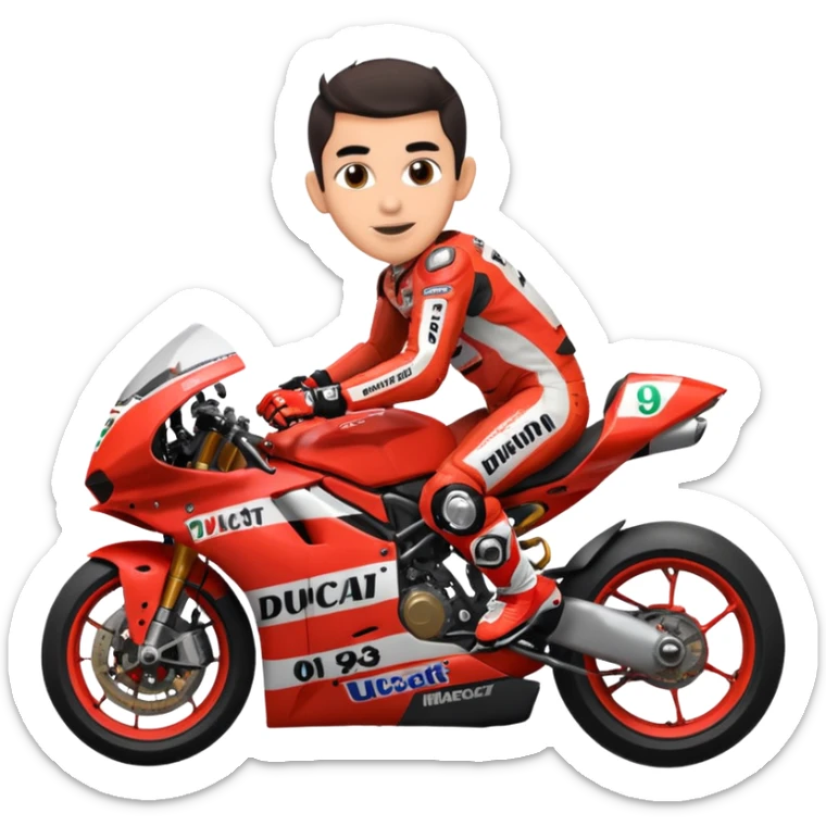 Un emoji de moto gp dé Ducati Marc Márquez pero con la moto del 2025 y el número del piloto es el 93 sticker
