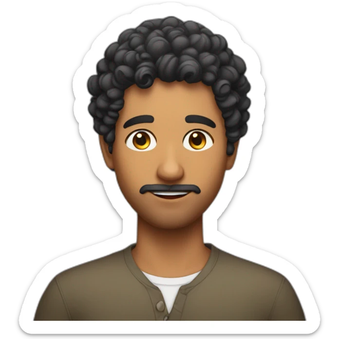 Indian guy without mustache but with trendy haircut and curly hair on top sticker