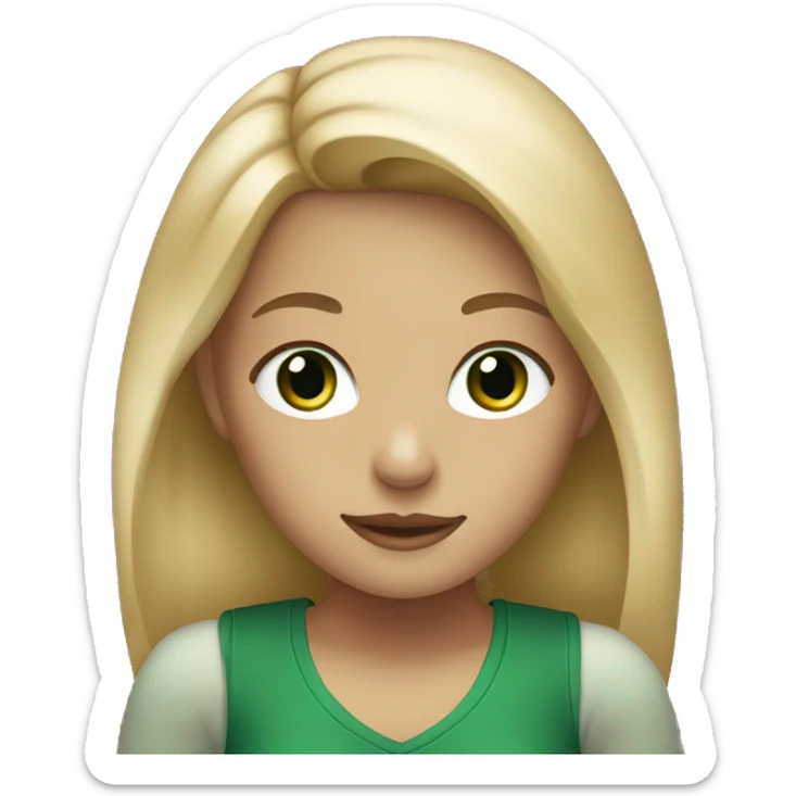 girl with blonde hair with highlights to her shoulders and dark green eyes sticker