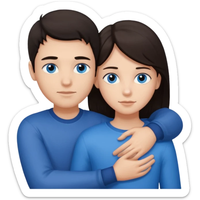  Chłopak z ciemnymi włosami z ciemnymi oczami przytulający się do brunetki z niebieskimi oczami sticker