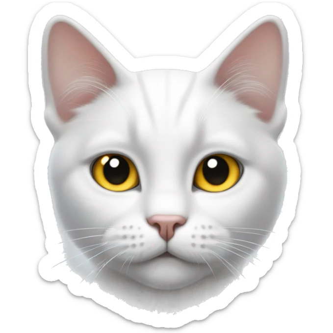 White cat  With black hair On top of the head and on the right ear and small black spot on nose, with yellow eyes sticker