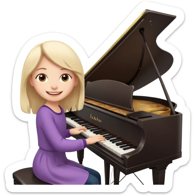 A cute girl in funny animated style , cartoon is playing the piano. sticker