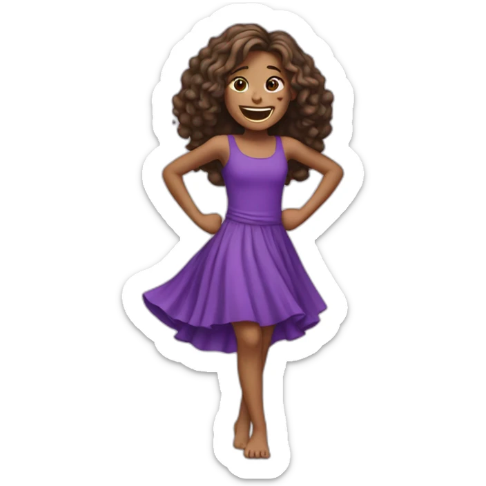 split hair girl with gap teeth dancing with a purple dress and purple top sticker