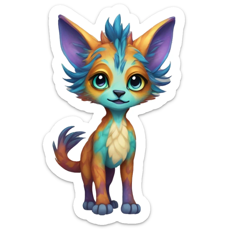 Colorful vernid fantasy creature LiLaiRa Kamirah Falvie whiskers paws full body sticker