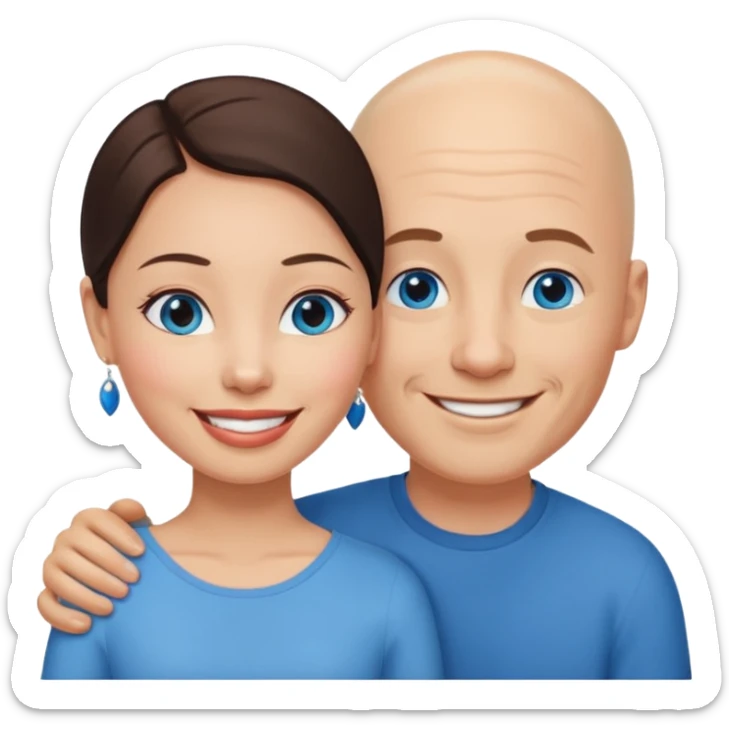 Bald white man blue eyes in love with Filipina woman sticker