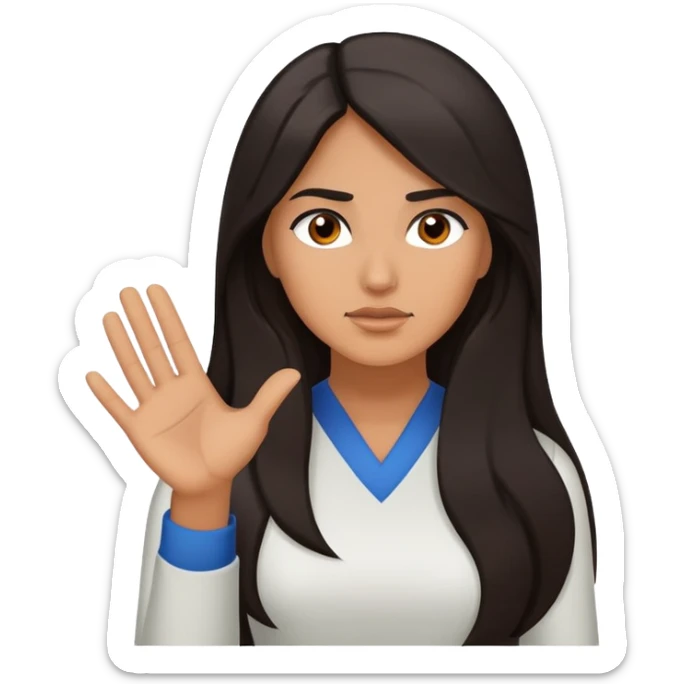 Hispanic woman with long hair, determined, one hand out motioning to stop sticker