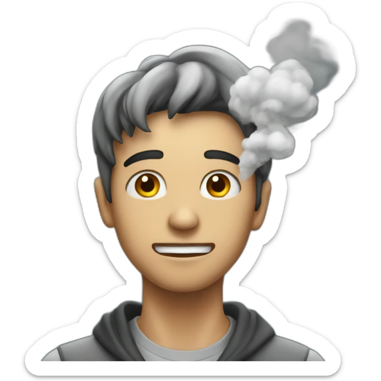 young man with smoke coming out of his head because of surprise sticker