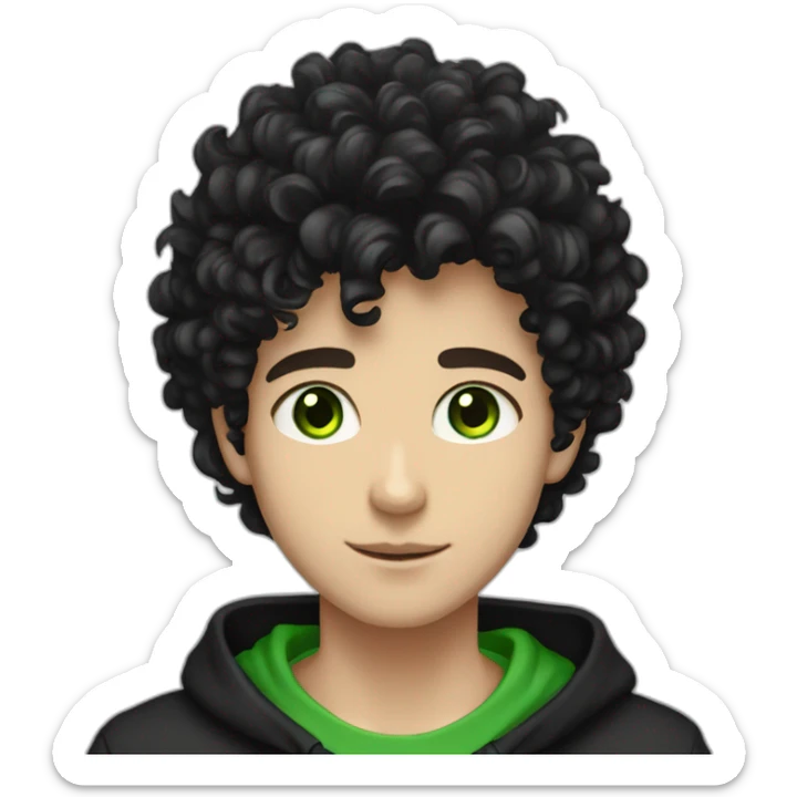 an EBOY blackhoodie green eyes curly black hair and caucasian sticker