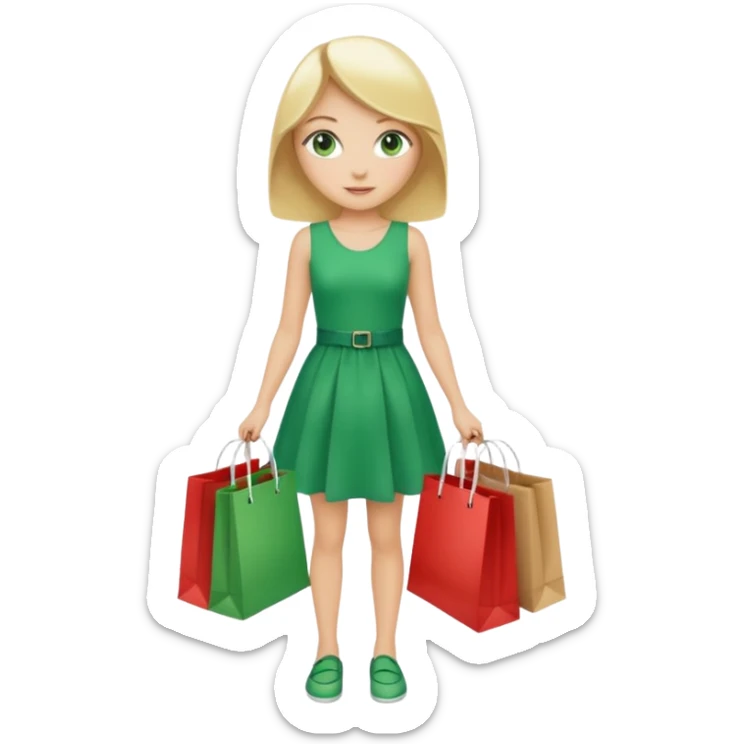 Full body blonde girl with green eyes, shopping bags sticker