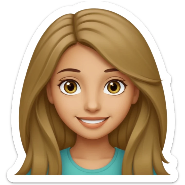 create a girl with dark blond long hair, olive colour eyes, beautiful smile and white skin sticker