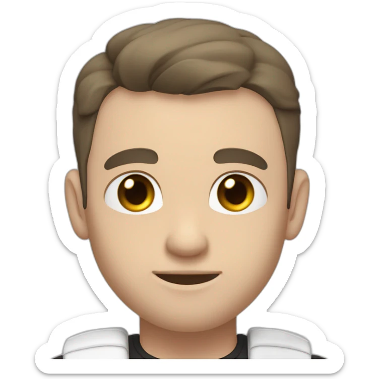 Pale skinned Fit Man With the biceps and dark brown hair in black shirt, gray sports shorts and white Sneakers Touches the back of the head sticker