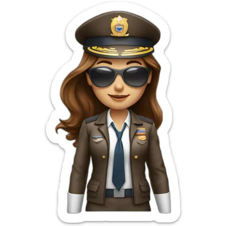 young long brown hair female airplane Captain with sun glasses and Captain cap sticker