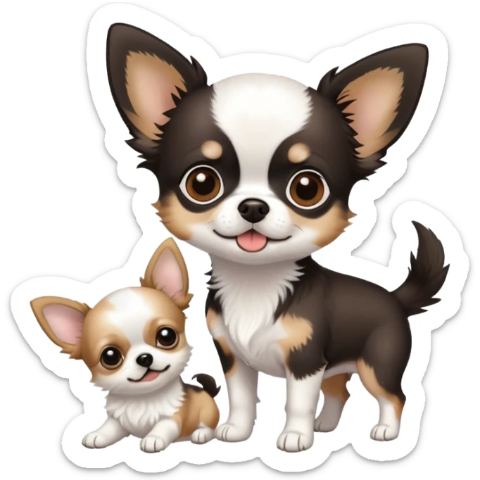 A black Chihuahua with a white puppy with brown spots mixed with Chihuahua and shih-tzu￼￼ sticker