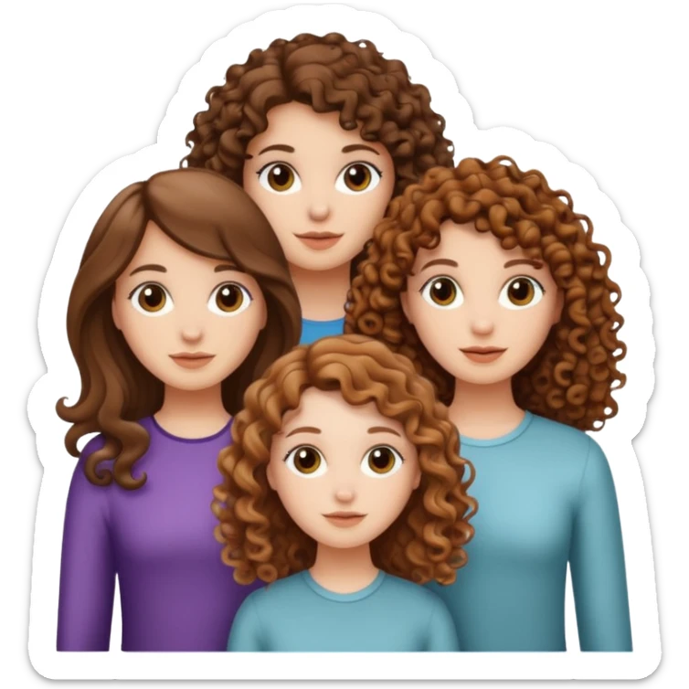 Three white girls, all of off this with brown hair but one whit straight one whit curly and one whit very curly sticker