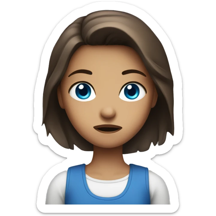 A girl with brown hair and blue eye looking mad crossing her arms sticker