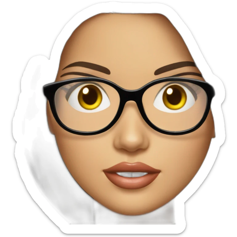 adriana lima, con cabello largo a la cintura y liso, con lentes claros sticker