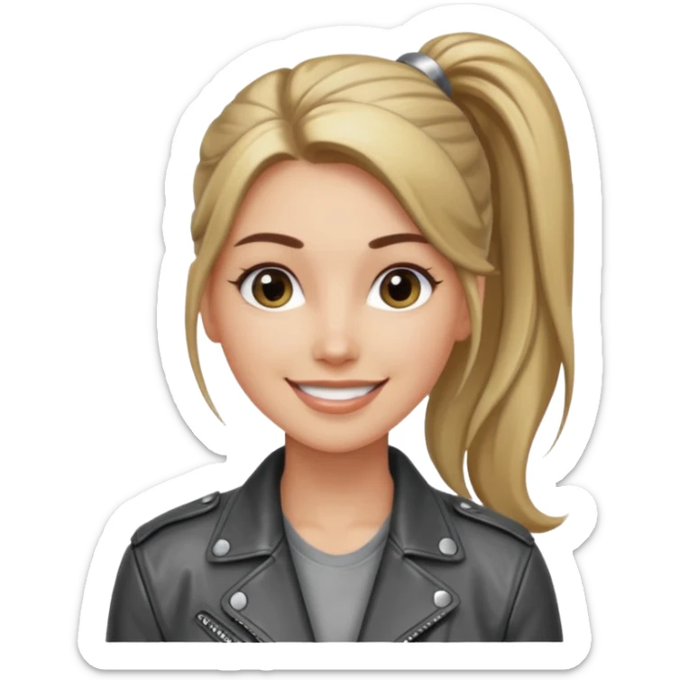 A cool woman with long hair tied in a ponytail, sparkling gray eyes, and smooth, fair skin; very beautiful. sticker