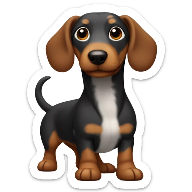 Wiener dog with long hair, brown, black and grey with Carmel color paws  sticker