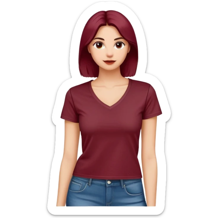 short wine red cotton V-neck t-shirt for women, cropped length, no model, only the clothing item sticker