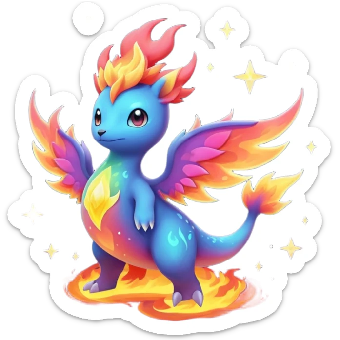 Elemental Forty Fiery Sparky Fierce Colorful Gradient Sparkly Nebular Starry Flaming Viney Rosey Rosy Vinal Dusky Aurorus-Amaura-Auroras-Pokémon-Fakémon-creature sticker