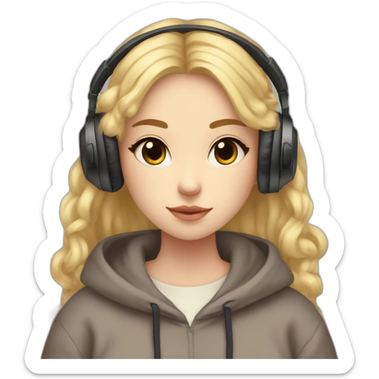 Lo-fi girl studing; headphones, teddy bear jumper, blonde hair sticker
