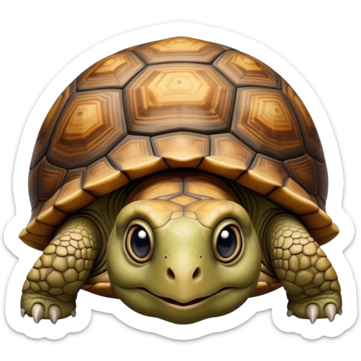 cinematic-tortoise-realistic--emoji,-sturdy-domed-shell-in-rich-earthy-tones,,-wrinkled-wise-face-peering-ahead-with-calm-determination,-cute large-eyes-reflecting-centuries of wisdom, zoomed into its face sticker