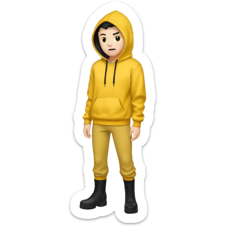 Invincible but whering a yellow hoodie and the mouth covered whering black pants and black boots sticker