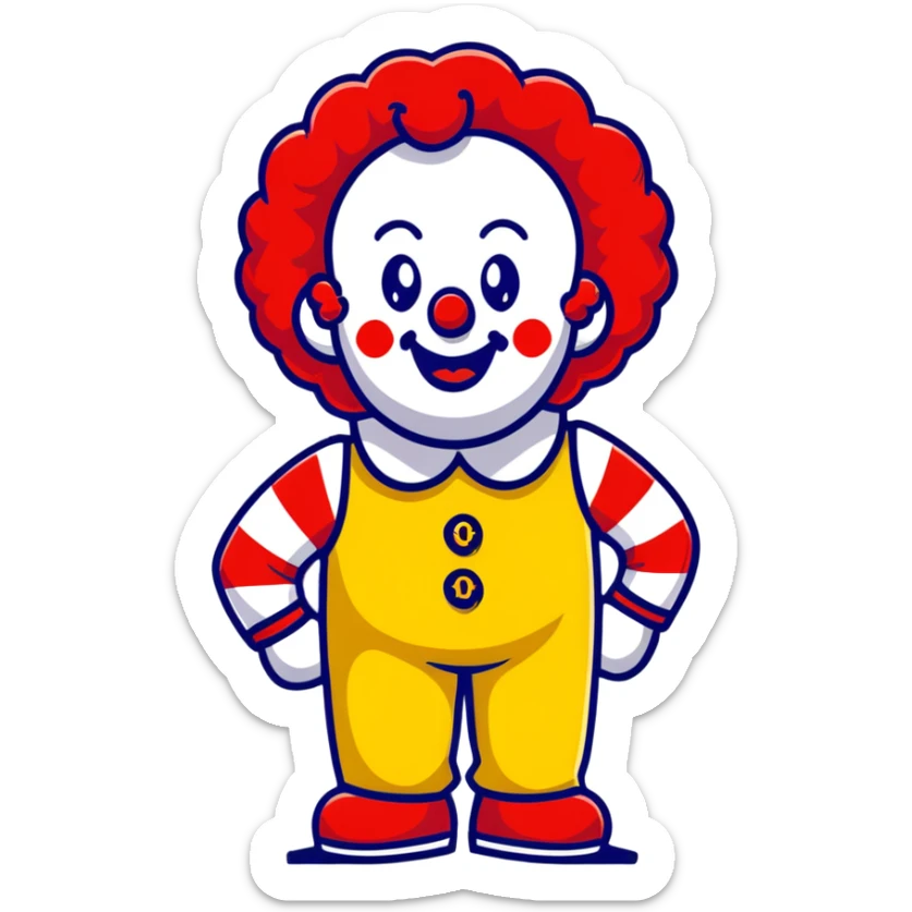 McDonald's clown with bright red curly hair and yellow T-shirt with red and white striped sleeves sticker