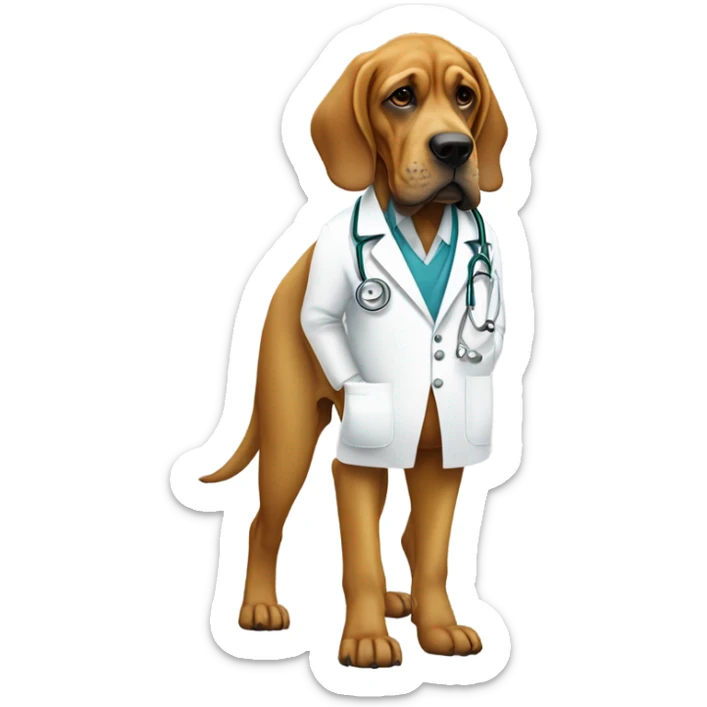 Full body White and gold bloodhound as a doctor in medical mask. sticker